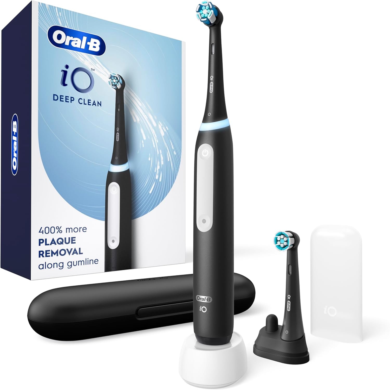 Io Deep Clean Rechargeable Electric Toothbrush, Black, Io Series 3 Limited, 2 Brush Heads, Travel Case, Pressure Sensor, 3 Cleaning Settings