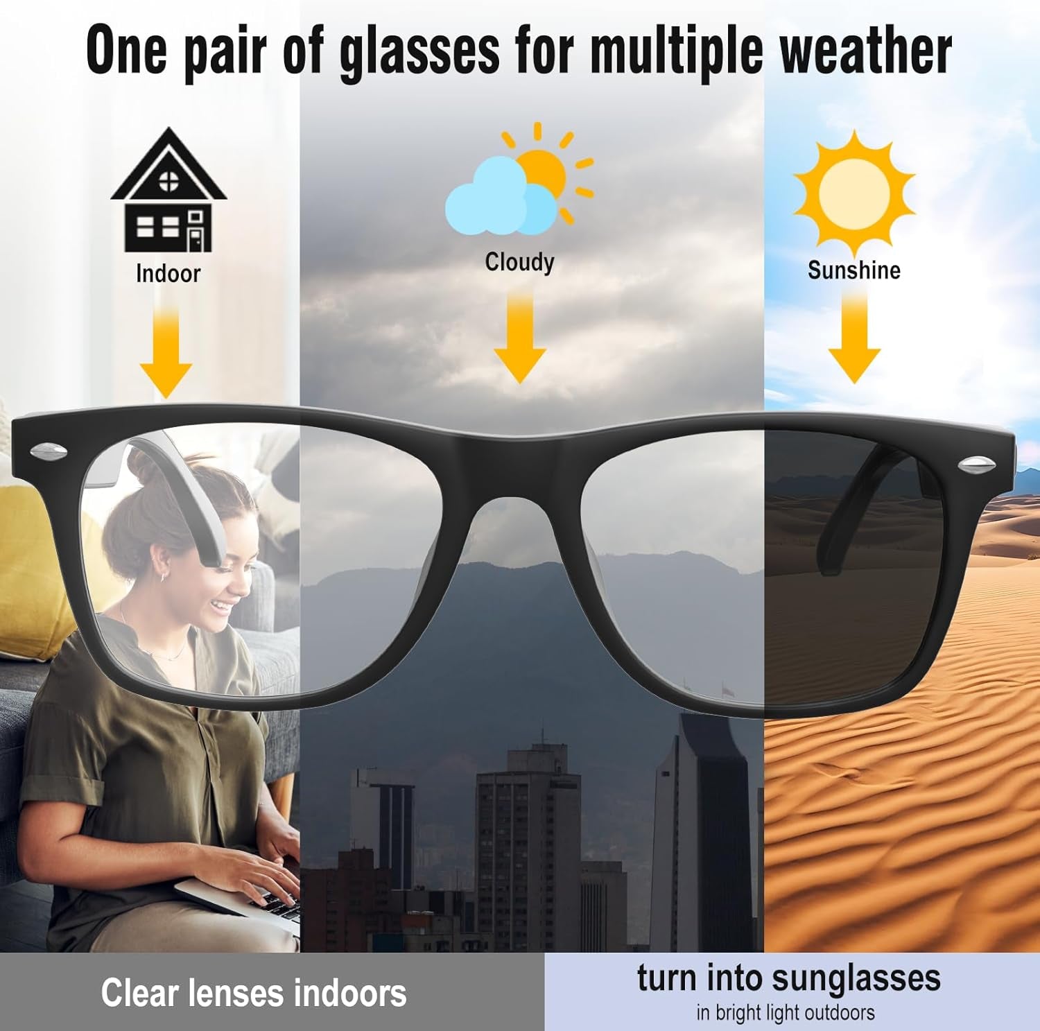 AI Translation Smart Glasses with Chat GPT for Men and Women, Bluetooth Sunglasses with Translator 164 Languages and Color-Change Lens, Music Playback & Hands-Free Calls, UV & Blue Light Protection