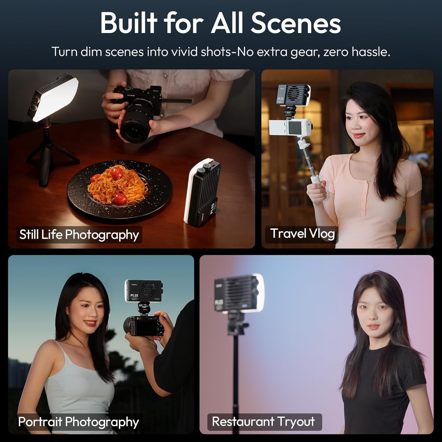 PL25 Video Light, 25W LED Camera Light Mini Panel Bi-Color for DSLR Photography, 3200Lux, CRI≥96 2700K-6500K, 2000Mah Rechargeable Portable On-Camera Lighting for Photo, Video, Youtube, Vlog