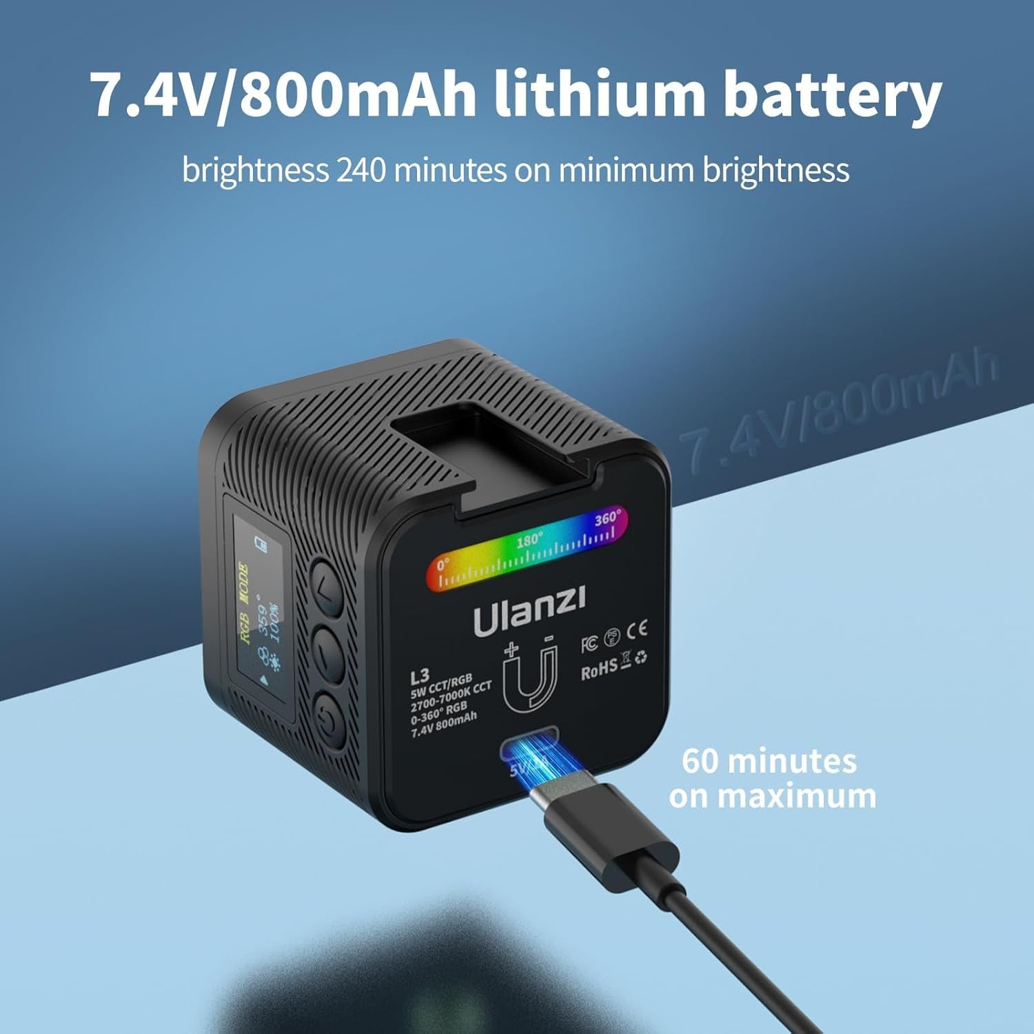 L3 RGB LED Video Light, Magnetic Camera Lighting Kit 2700K-7000K Mini Cube COB Light Dimmable Photography Fill Light with Barndoor, Fresnel Lens Cold Shoe for Smartphone,Action,Dslr Camera