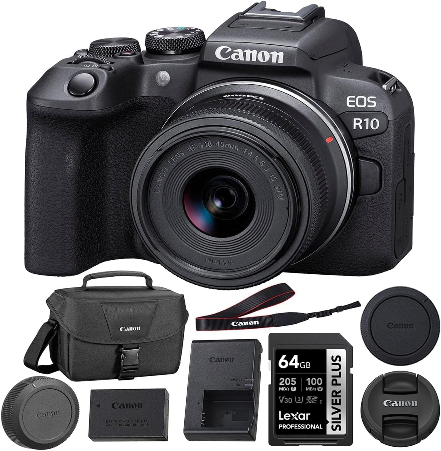 EOS R10 Mirrorless Camera with RF-S 18-45Mm Lens Bundle with 64GB SDXC Memory Card + 200ES EOS Shoulder Bag (3 Items)