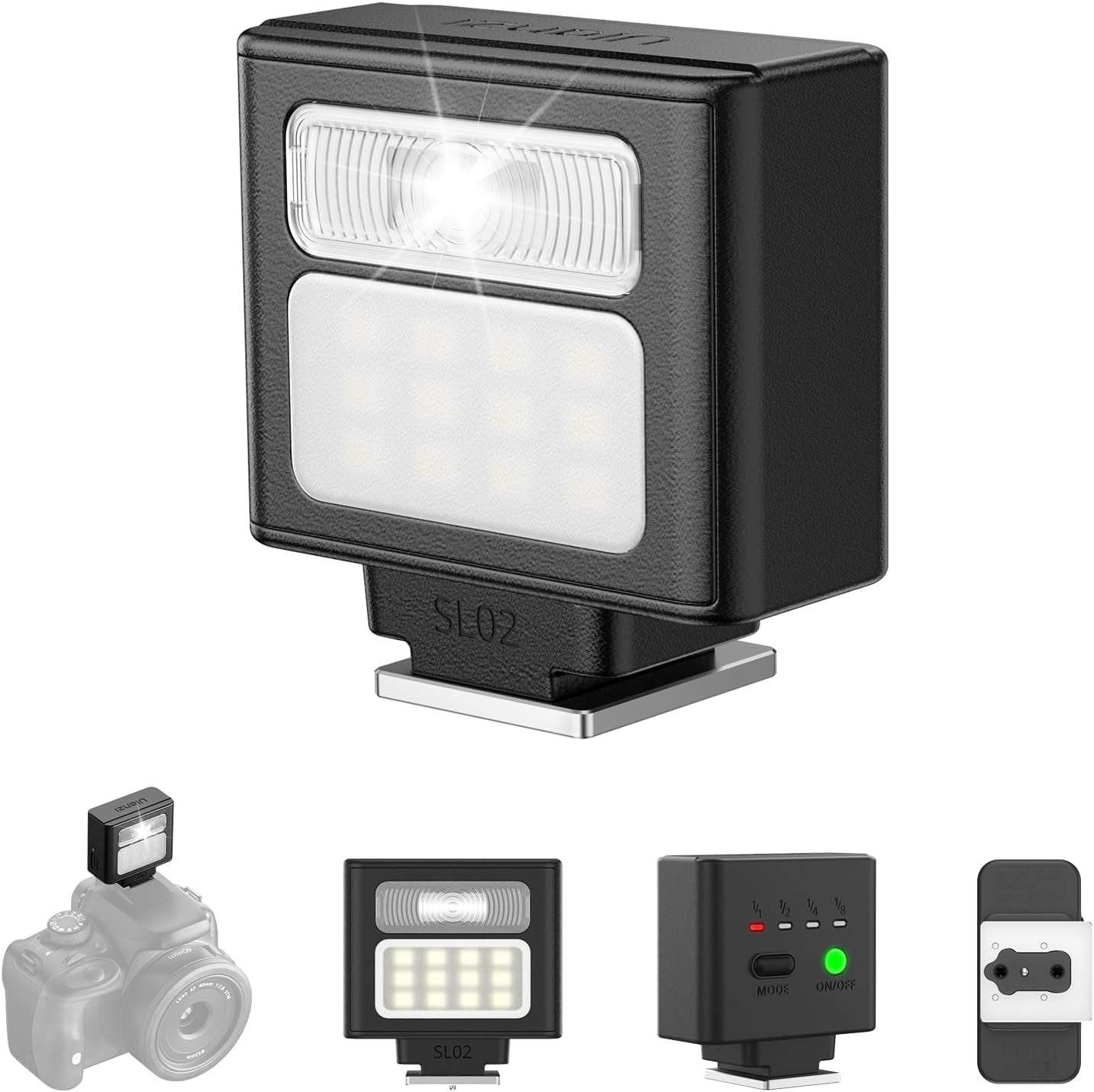 SL01 Mini Flash Speedlite, GN8 6500K Camera Flash Light Compatible with Sony Canon Fuji Nikon Panasonic Pentax Olympus Leica Camers Flash, 4 Power Levels Mini Camera Flash NOT for Sony ZV-1F