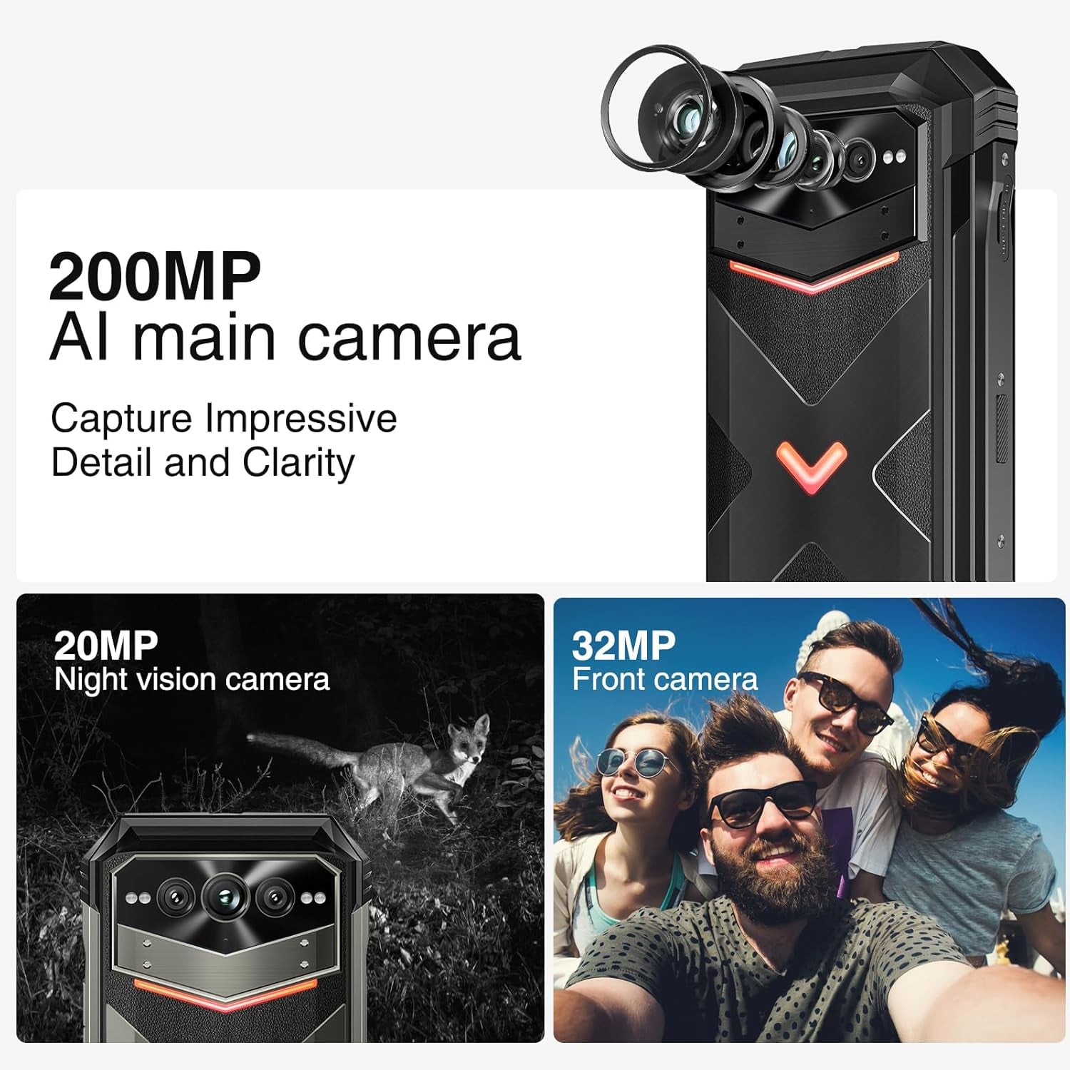V MAX Plus(2024) 5G Rugged Smartphone,22000Mah 36GB+512GB,200MP+32MP+20MP Night Vision Rugged Cell Phone,Android 14 Rugged Phone,6.58" Fhd+120Hz IPS Screen,Ip68/Ip69K Waterproof Phone,Nfc/Otg