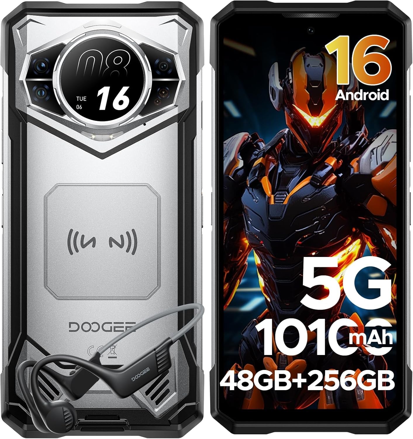 S200 Rugged Smartphone 5G Unlocked, 48GB+256GB/2TB, Android 16 Rugged Phone with 1.32" Rear Screen, 10100Mah, 6.72"FHD + 120 Hz Display, 100MP+20MP Night Vision, Ip68/Ip69K/Nfc/Fingerprint/Gps