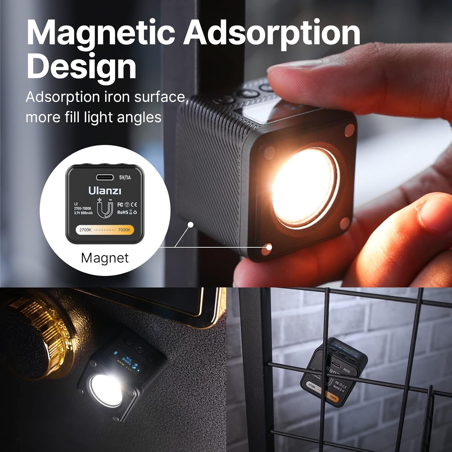 L2 Bi-Color COB Video Light Mini Cube Lights, LED Camera Lights Portable Photography Video Lighting, 2700-7000K Bi-Color Dimmable, CRI95+, 800Mah Rechargeable & Magnetic Designs