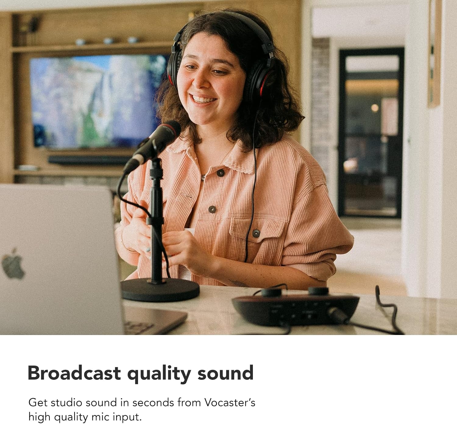 Vocaster One — Podcasting Interface for Recording as a Solo Creator. Use Auto Gain, Enhance, and Mute for Easy Podcasting. Small, Lightweight, and Powered by Computer
