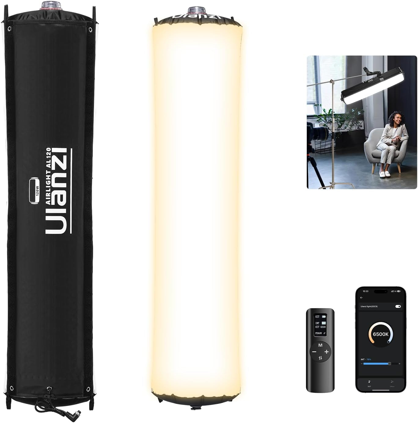 UA12 Bi-Color Inflatable Tube Light, Foldable LED Video Light for Photography, 2700K-6500K, 12W 2500Mah Rechargeable Photography Light Bar 1/4" Mount LED Lighting Wand Stick for Video Shooting