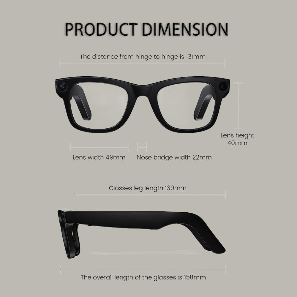 4K Camera Glasses, AI Smart Glasses with Real-Time Translation & Object Recognition,32Gb Storage, Max 10Hrs Playtime | 2 Lens Set(Transparent&Black for Outdoor,Work,Travel, Business - Black
