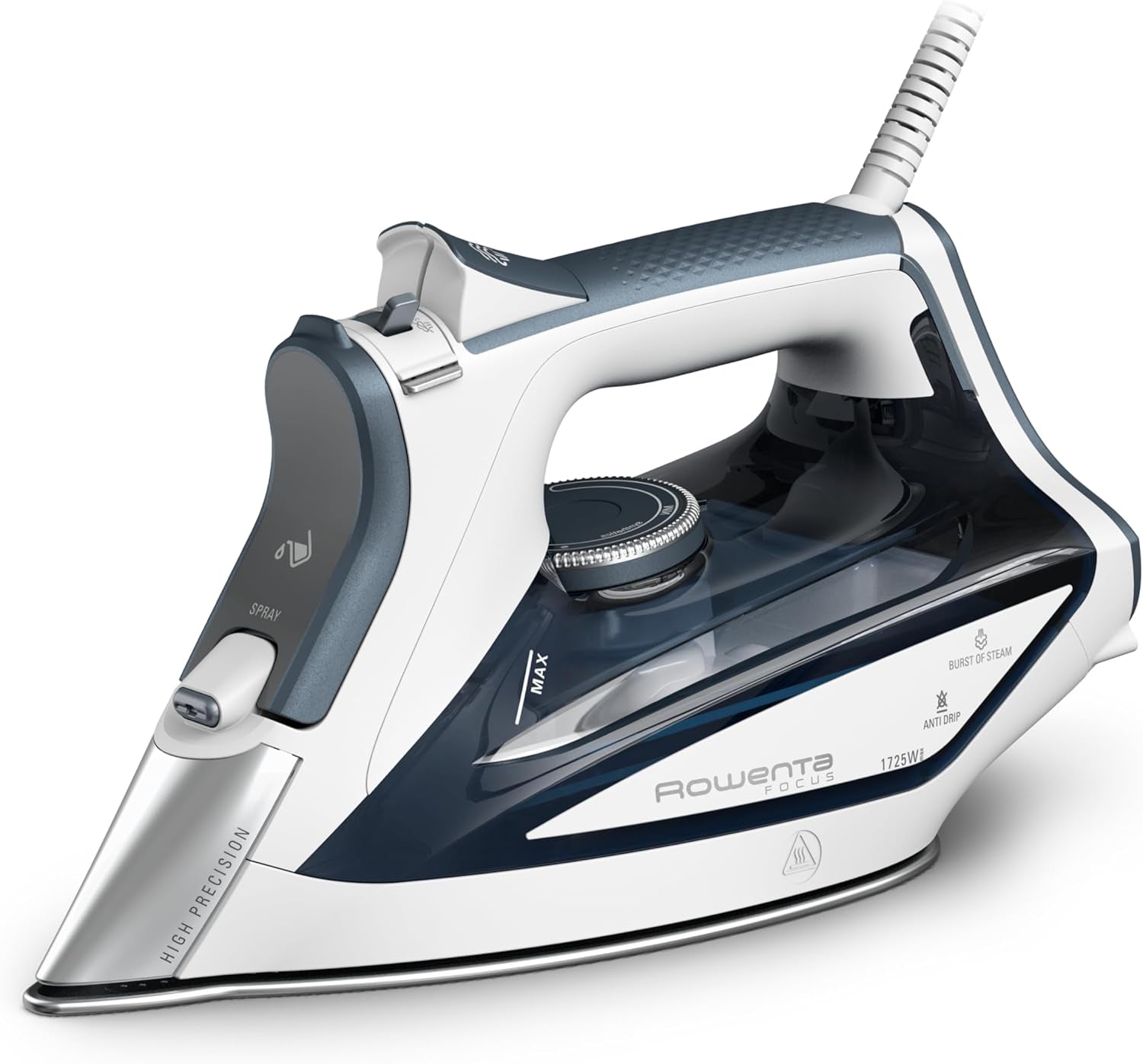 Iron, Focus Excellence Stainless Steel Soleplate Steam Iron for Clothes, Retractable Cord, 400+ Microsteam Holes, Powerful Steam, LED Display, 1750 W Ironing Clothes, Cordreel, Red DW5433
