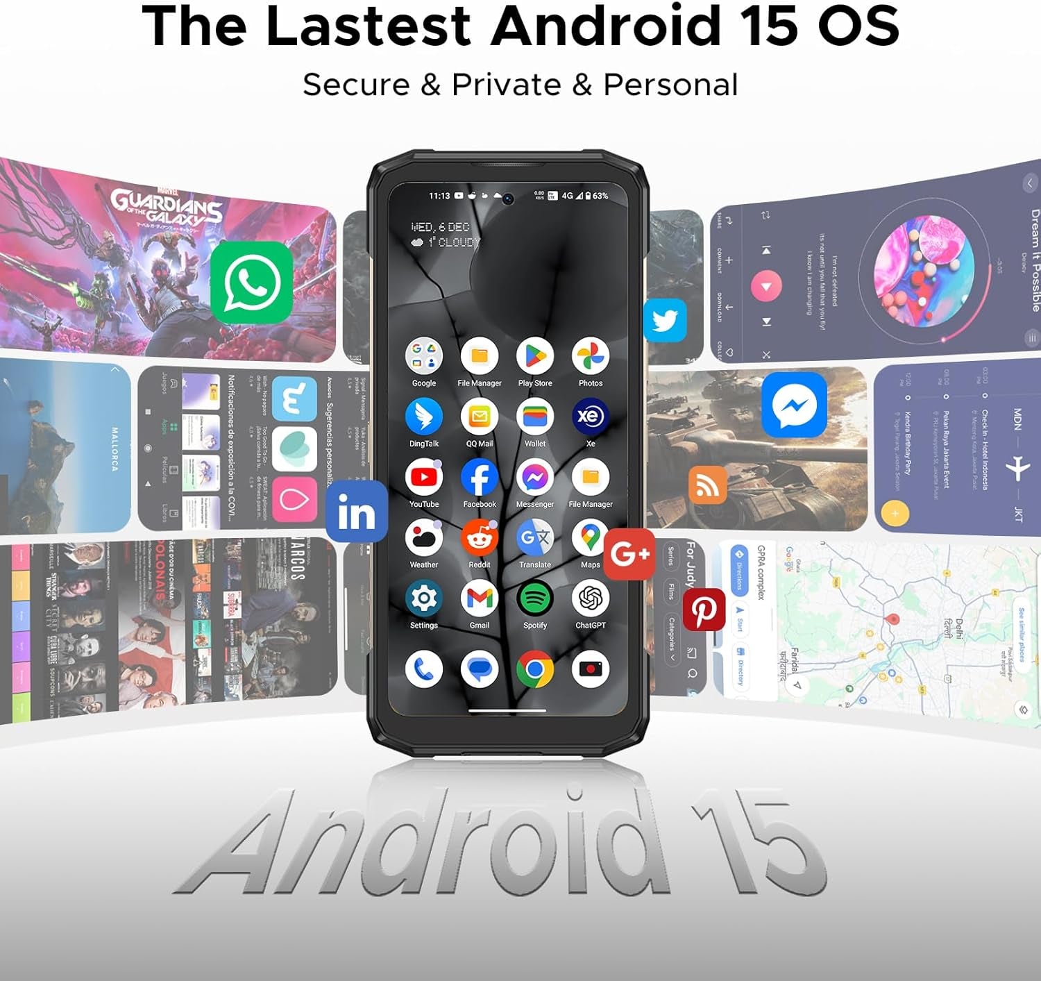 Blade 20 Turbo AI 5G Rugged Phone Unlocked,10300Mah/33W,Android 15 Rugged Smartphone,32Gb+256Gb/Tf 2Tb,Dimensity 7050,6.6”HD + 90Hz,50Mp+16Mp,Face Id/Nfc/Wifi6/Ip68/Ip69K/3 Card Slot,Black