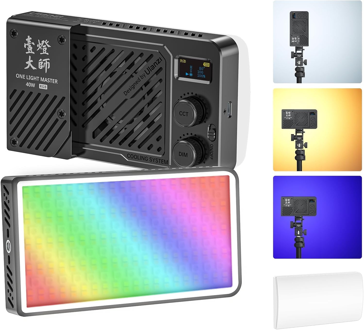 40W Bi-Color Portable Video Light, 5000Mah Rechargeable LED Camera Light, Battery, 8 Scene Modes, 2700-6500K Mini Studio Lighting for Youtube, Vlogging, Live Streaming, Photography