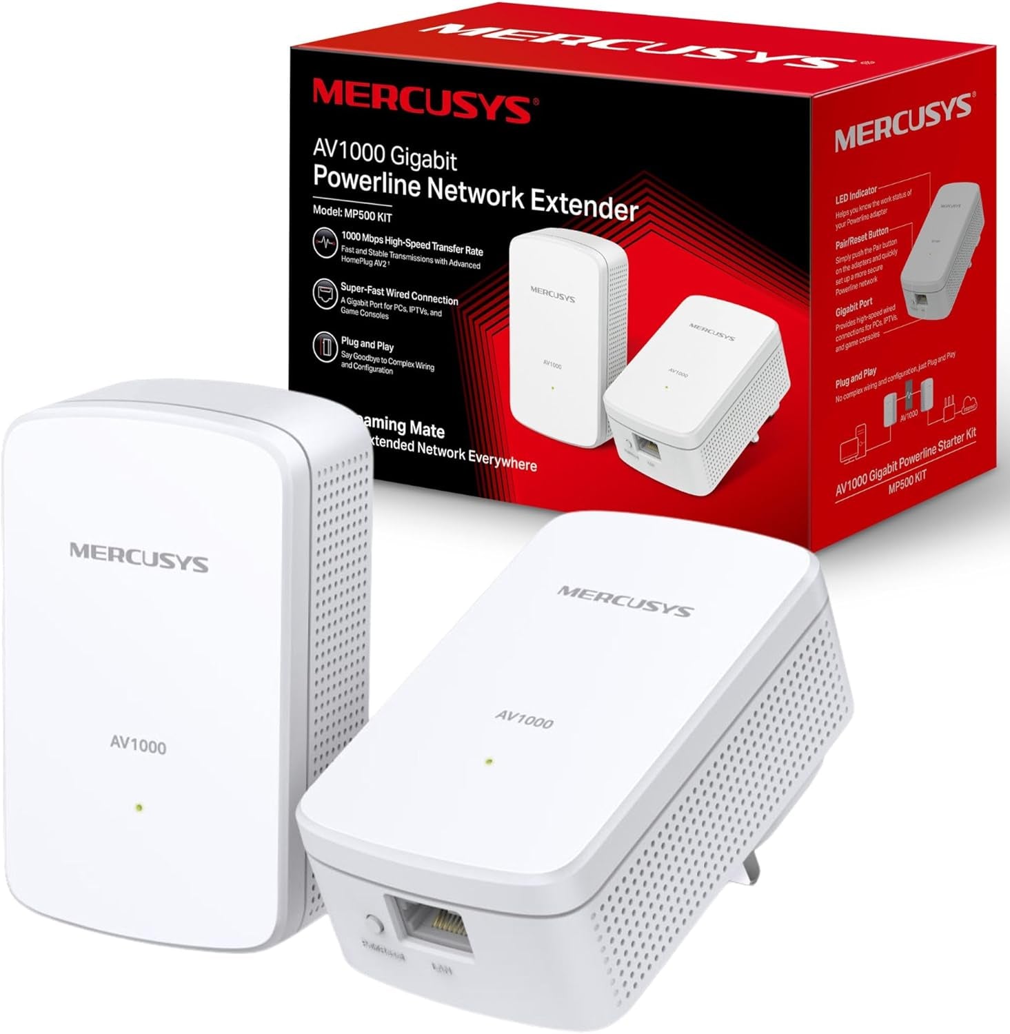 MP500 KIT AV1000 Gigabit Powerline Starter Kit (UK Plug)