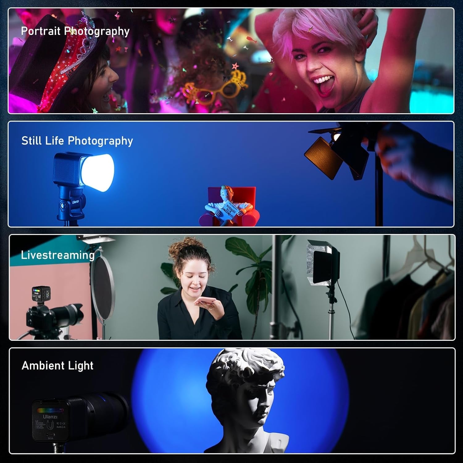 L3 RGB LED Video Light, Magnetic Camera Lighting Kit 2700K-7000K Mini Cube COB Light Dimmable Photography Fill Light with Barndoor, Fresnel Lens Cold Shoe for Smartphone,Action,Dslr Camera