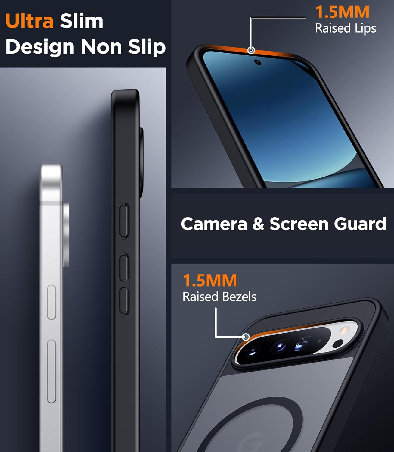 Funda magnética para Google Pixel 10/Pixel 10 Pro, protección contra caídas de grado militar, delgada, translúcida, mate, a prueba de golpes y antihuellas, para Pixel 10/10 Pro, color negro