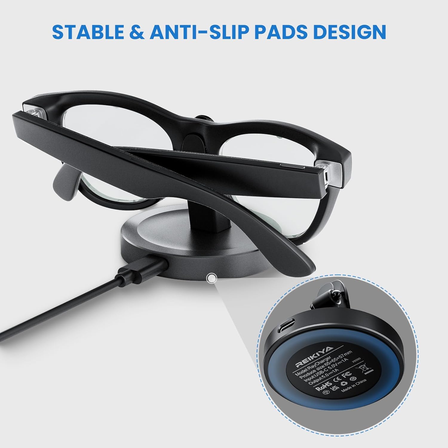Base de carga para gafas inteligentes Ray-Ban Meta, base de carga portátil para Wayfarer, Headliner y Skyler con cable USB-C de 1 m, cargador para gafas Ray-Ban Meta y accesorios Ray-Ban Meta.