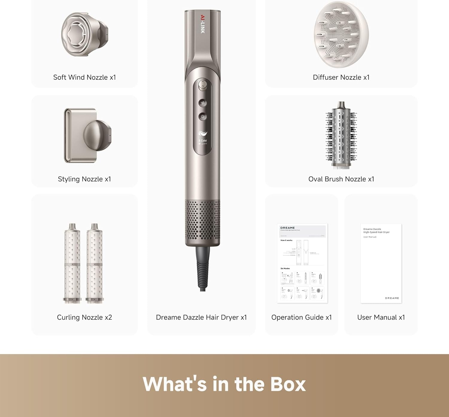 Dazzle Hair Styler and Dryer- Intelligent Nozzle Recognition, 110,000RPM High-Speed Motor for Fast Drying, 300M Negative Ions, 5 Snap-On Attachments, Smart Screen, 3 Customizable Modes