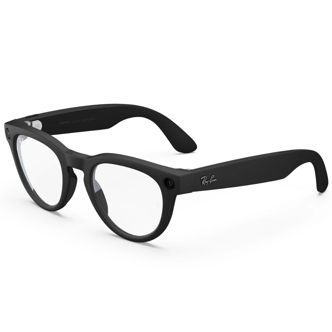 Gafas graduadas inteligentes Ray-Ban Meta Wayfarer negras mate. Montura opaca y lentes transparentes.