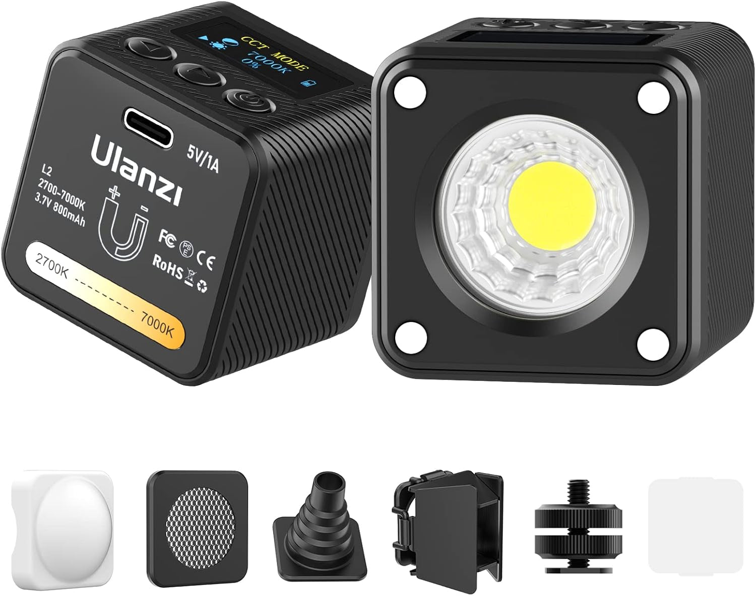 L2 Bi-Color COB Video Light Mini Cube Lights, LED Camera Lights Portable Photography Video Lighting, 2700-7000K Bi-Color Dimmable, CRI95+, 800Mah Rechargeable & Magnetic Designs
