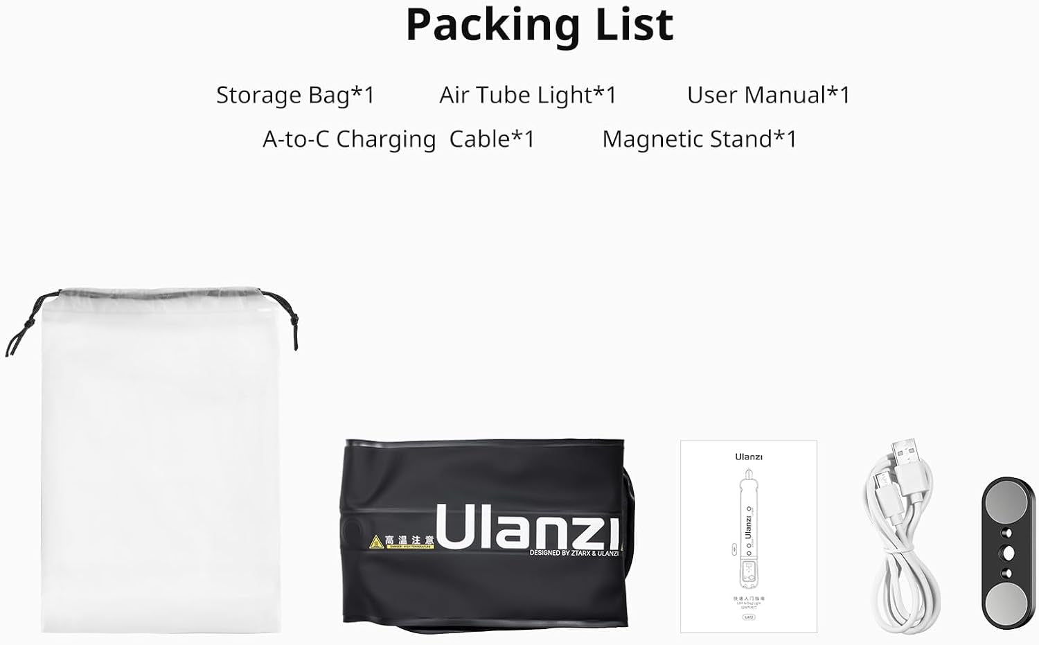 UA12 Bi-Color Inflatable Tube Light, Foldable LED Video Light for Photography, 2700K-6500K, 12W 2500Mah Rechargeable Photography Light Bar 1/4" Mount LED Lighting Wand Stick for Video Shooting