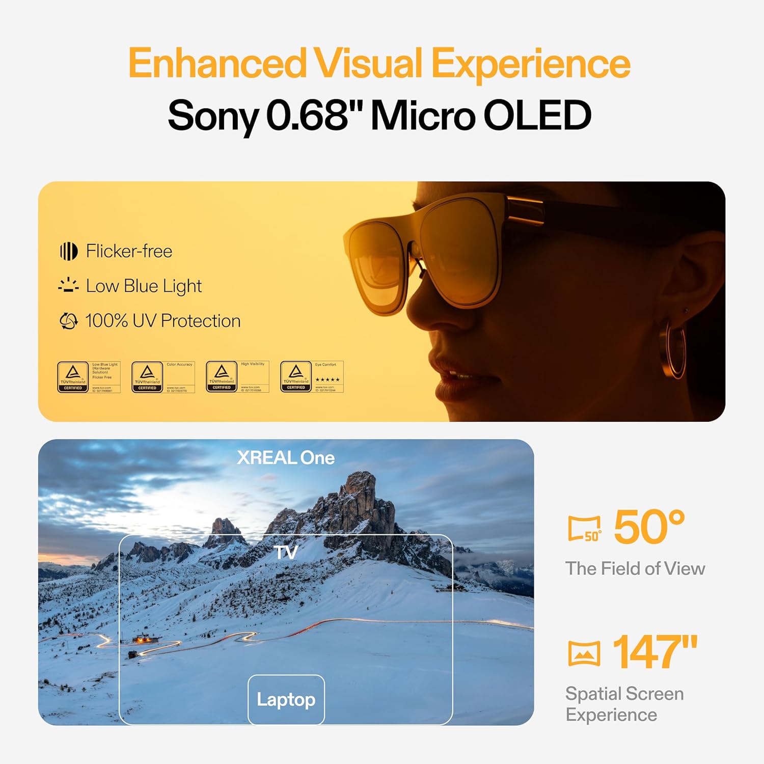 XREAL - Lentes AR ONE Pantalla Virtual 147" Micro-OLED con Chip X1 y Sonido Bose