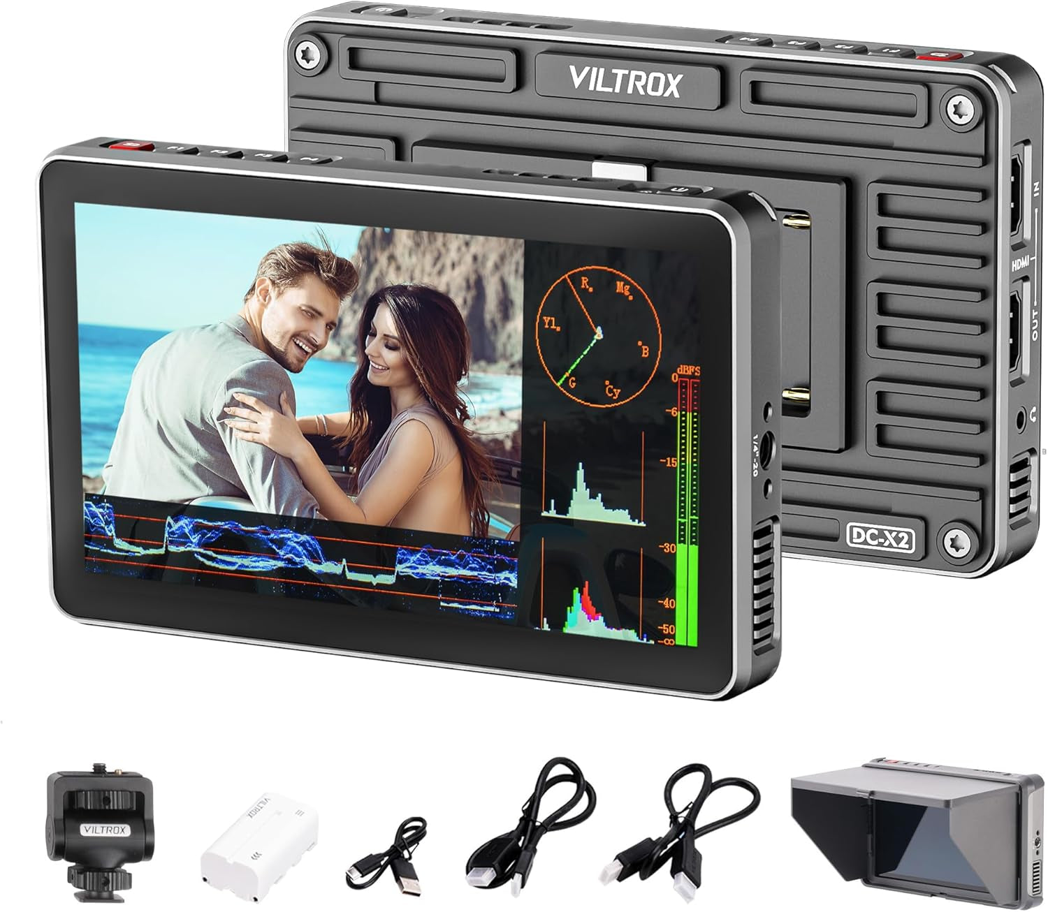 6" Camera Field Monitor, 2000Nit HD 1920X1080 Touch Screen Portable Video Monitor, 4K HDMI Loop In/Out with 3D LUT, De-Squeeze, Peak Focus, with Sunshade Hood