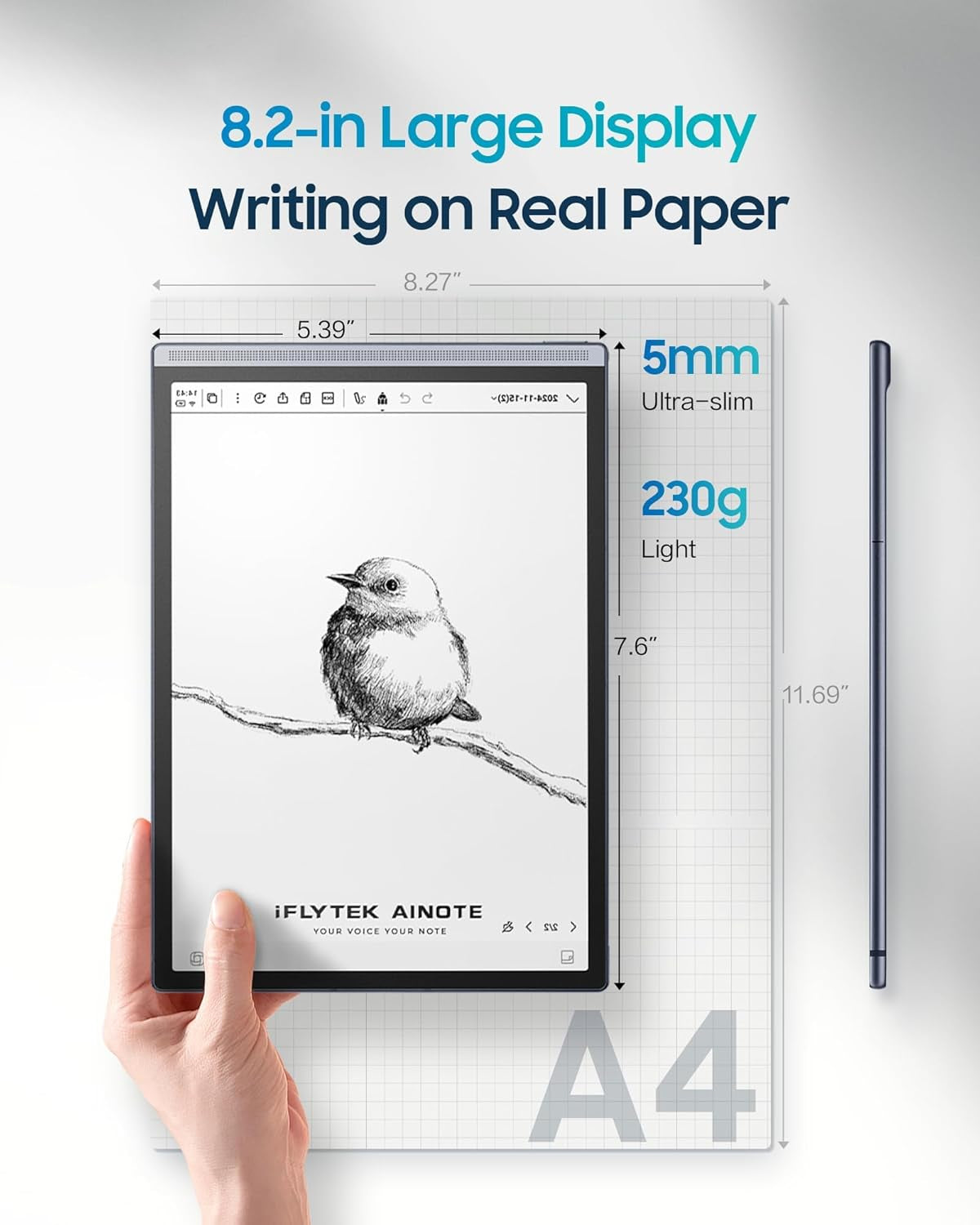AINOTE Air 2 Bundle – 8.2" E Ink AI Note-Taking Tablet with Stylus, 4096 Pressure Levels, Digital Notebook with Voice-To-Text Transcription, Multi-Languages Support, Ideal for Meetings & Study