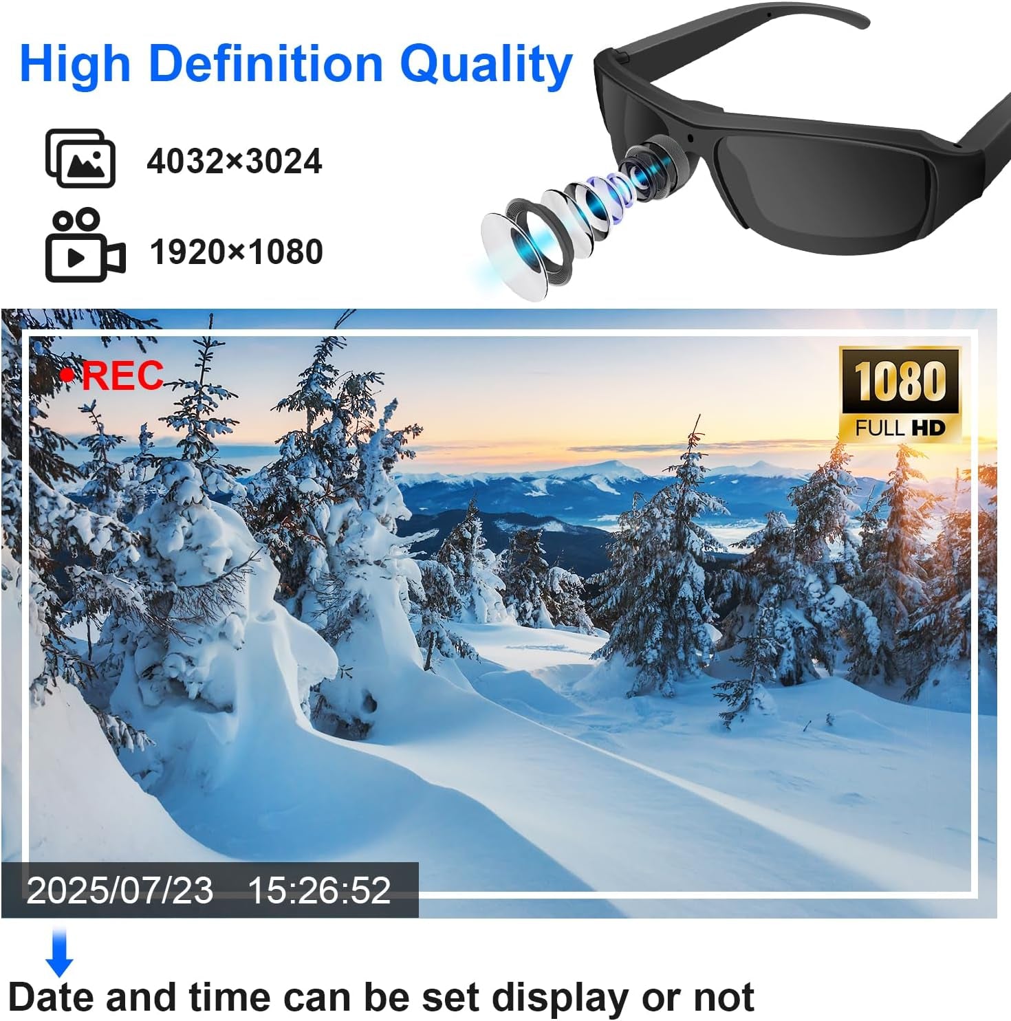 Lentes de sol con cámara, Lentes de acción deportiva, cámara de video 1080P