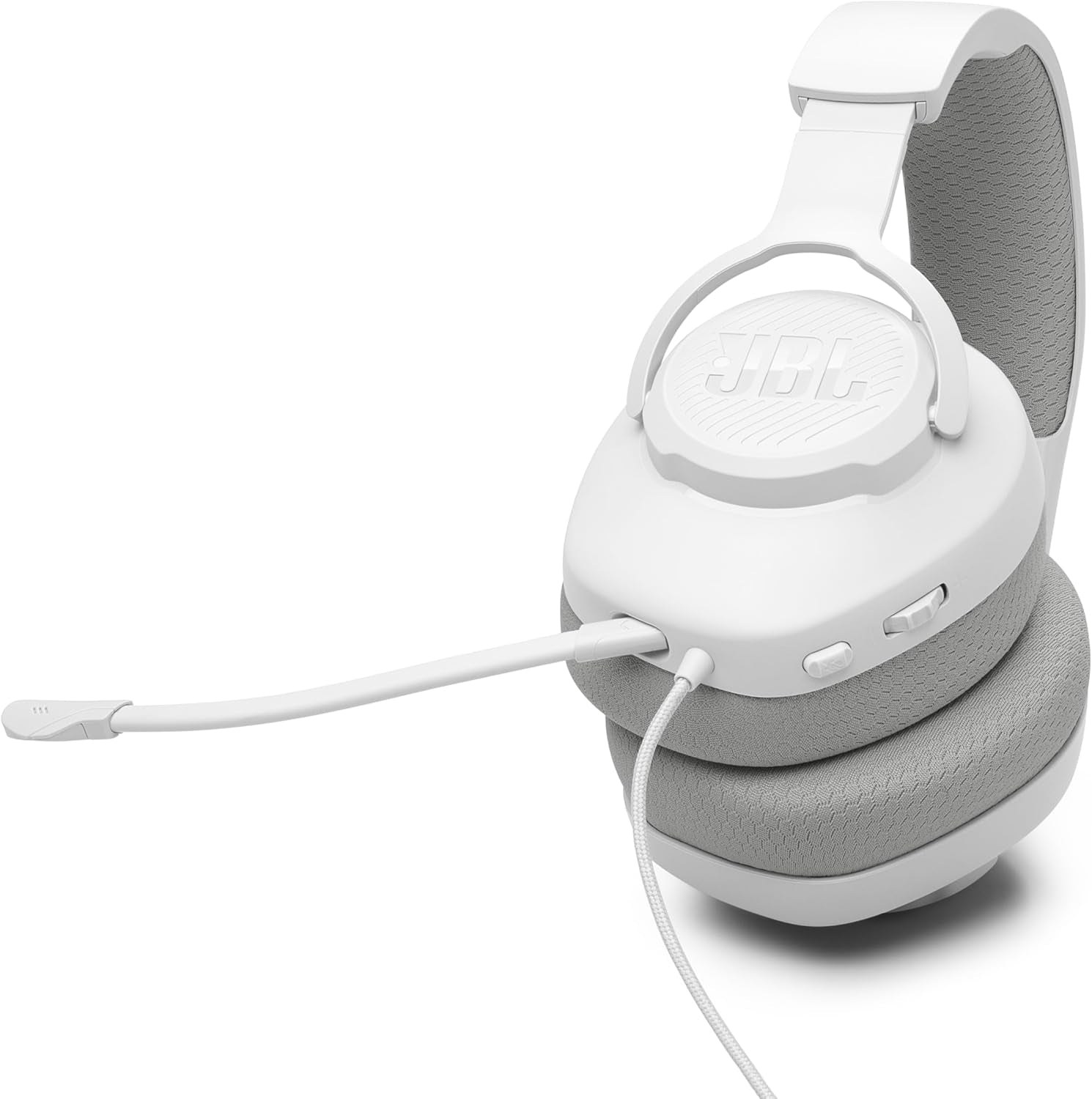 Quantum 100M2 - Wired Over-Ear Gaming Headset with Omnidirectional, Detachable Mic with Mute Option and Fabric-Covered Memory Foam Ear Cushions, Compatible with All Platforms (White)