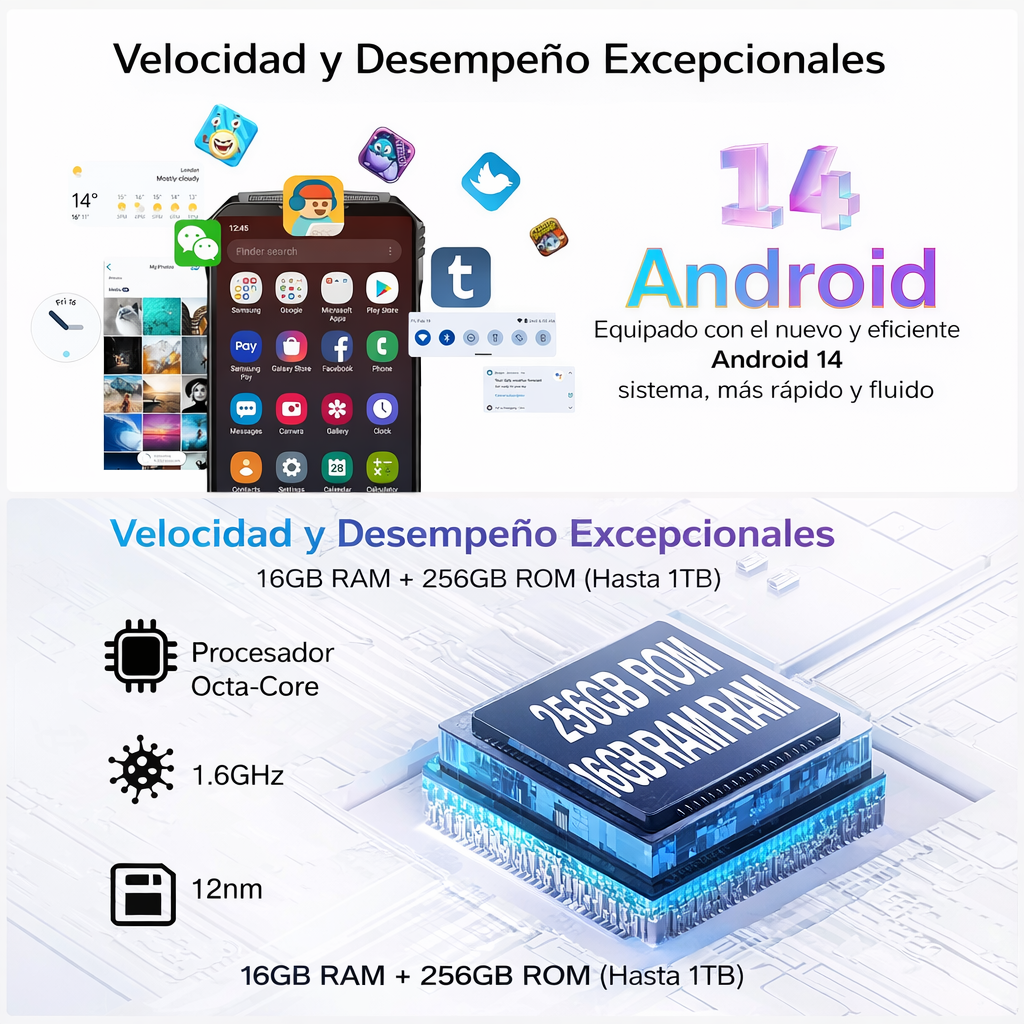 DOOGEE S Punk Version Global Celular Indestructible con 16GB RAM, 256GB, Altavoz 126dB y Android 14