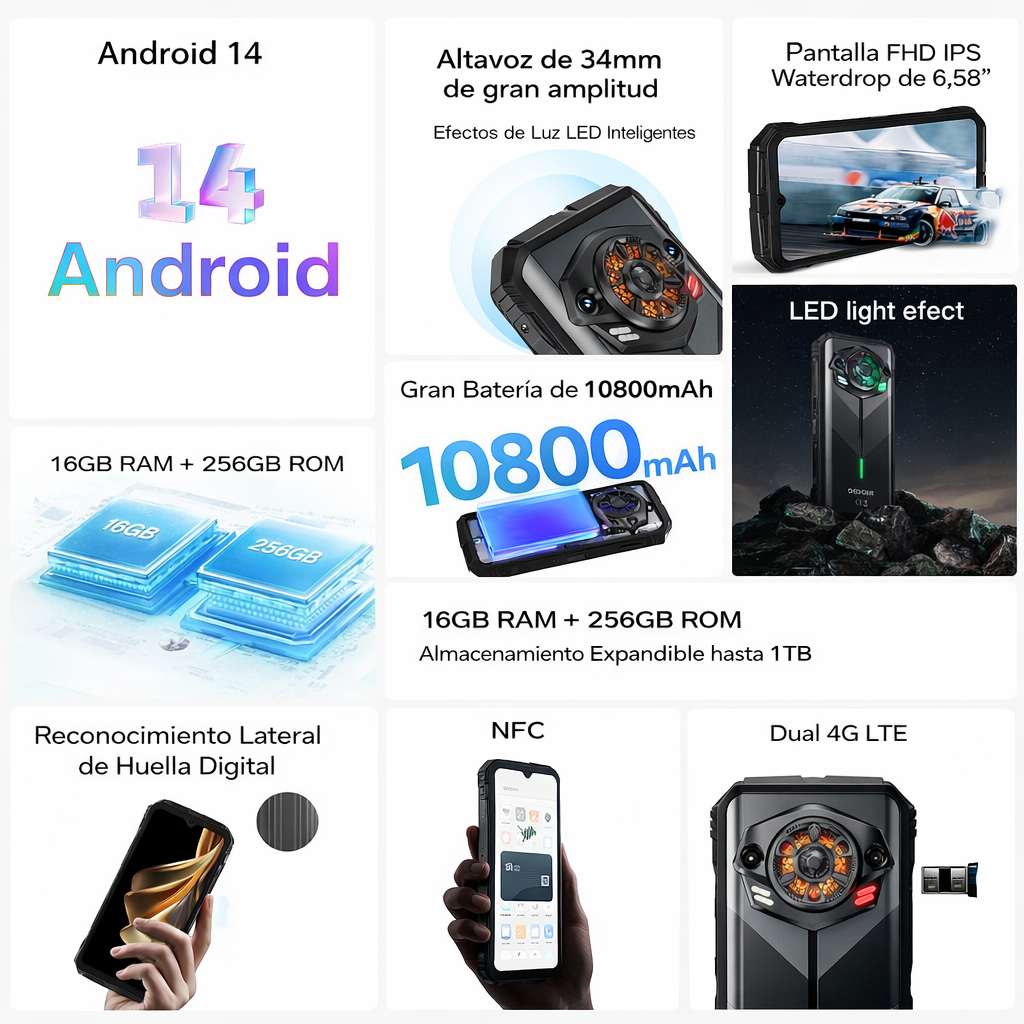 DOOGEE S Punk Version Global Celular Indestructible con 16GB RAM, 256GB, Altavoz 126dB y Android 14