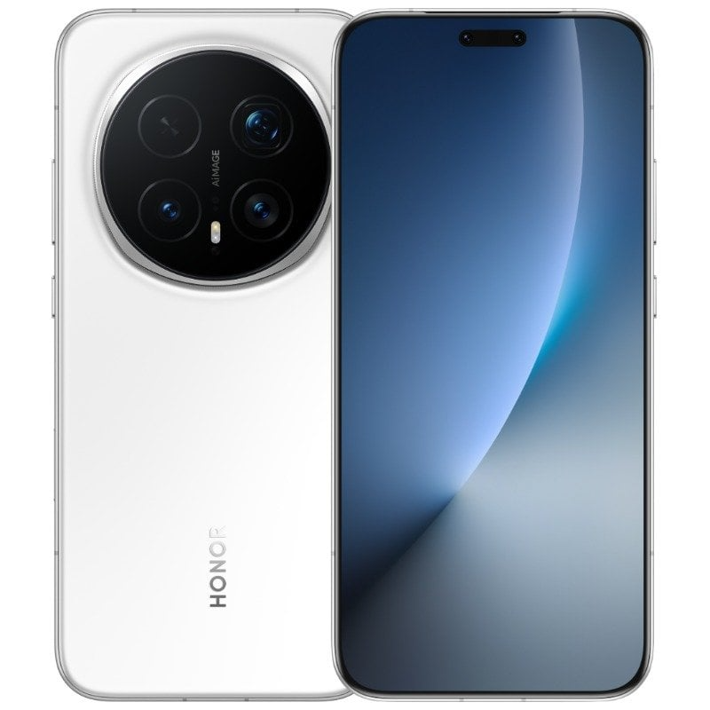 HONOR Magic 8 Pro blanco: pantalla frontal y cámara trasera AI.