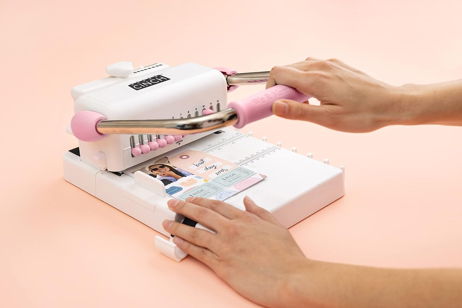 , Cinch Book Binding Machine 2, Pink/White, Easy to Use Design with Slide Ruler, Compatible with Wire or Spiral Coils, Make Professional Books, Notebooks, Calendars and More