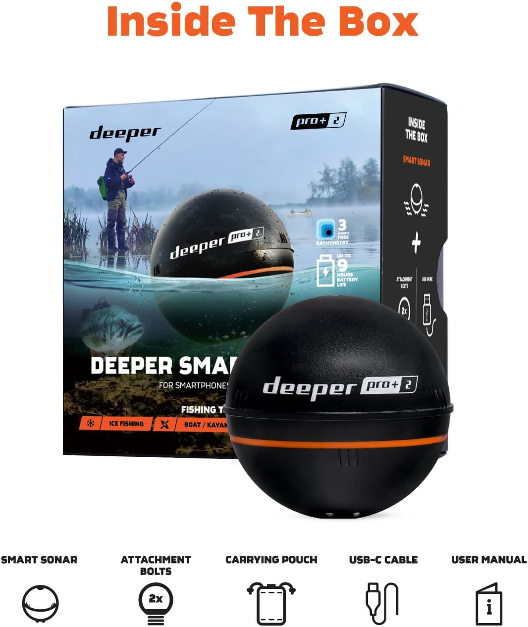 PRO+ 2 Sonar Fish Finder - Portable Fish Finder and Depth Finder for Kayaks, Boats and Ice Fishing with GPS Enabled | Castable Fish Finder with FREE User Friendly App