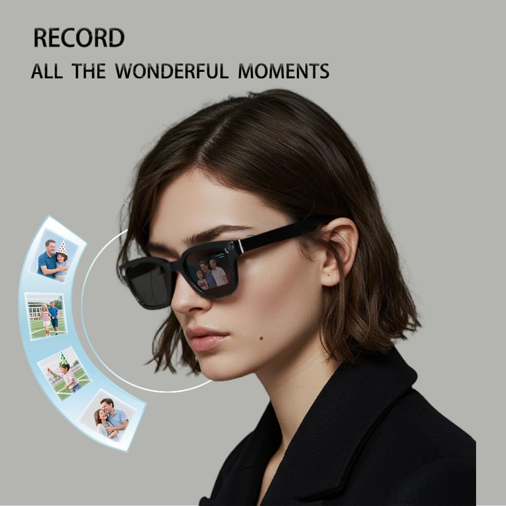4K Camera Glasses, AI Smart Glasses with Real-Time Translation & Object Recognition,32Gb Storage, Max 10Hrs Playtime | 2 Lens Set(Transparent&Black for Outdoor,Work,Travel, Business - Black