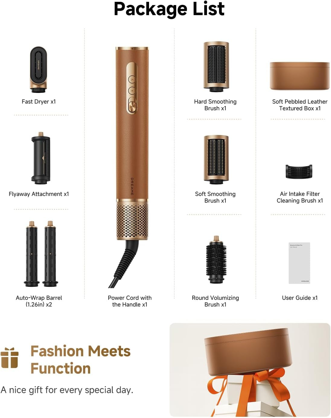 Airstyle Pro 7-In-1 Hair Styler & High Speed Dryer | Snap-On Attachments for Curling, Smoothing, Volumizing | Fast Drying, Frizz Control, Cool Shot | Luxury Leather Package, 120V Voltage