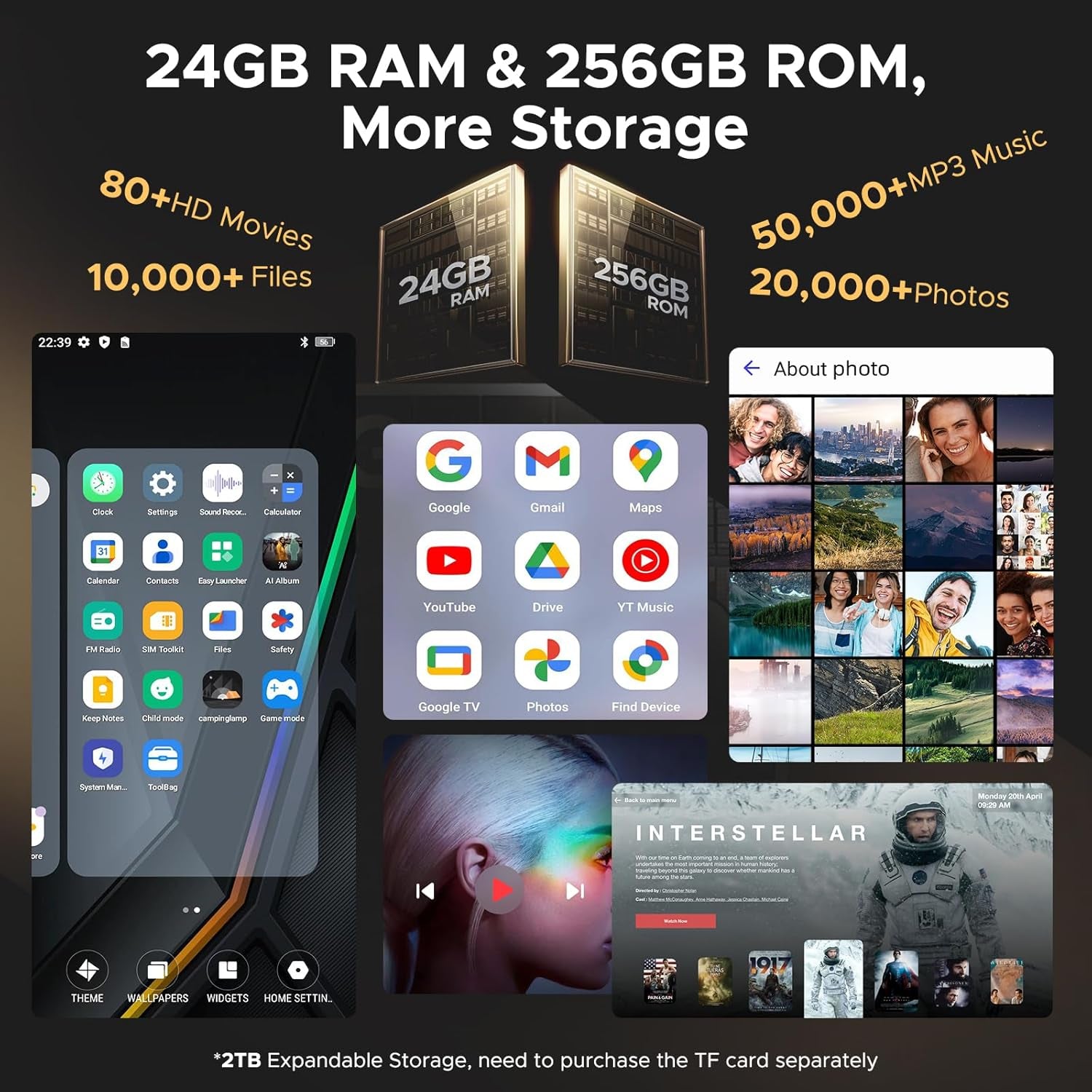 V Max S (2025) 5G Unlocked Rugged Phone,Dual Camping Lights,22000Mah Battery,Android 14,24GB+256GB/TF 2TB Rugged Smartphone,108Mp+16Mp,6.58”Fhd+120Hz IPS Screen,Dual Unlock/Nfc/Wifi6(Tarnish)