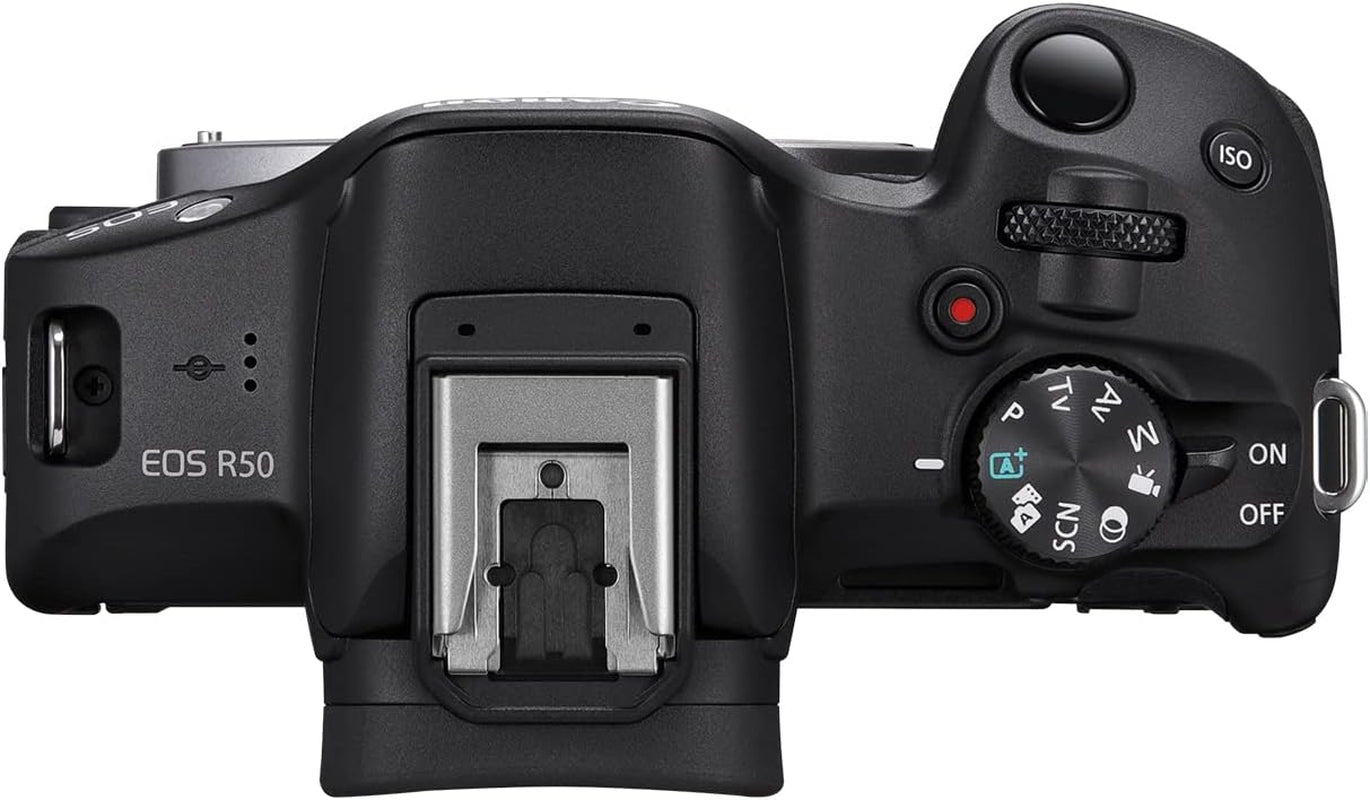 EOS R50 Mirrorless Vlogging Camera (Body Only/Black), RF Mount, 24.2 MP, 4K Video, DIGIC X Image Processor, Subject Detection & Tracking, Compact, Smartphone Connection, Content Creator