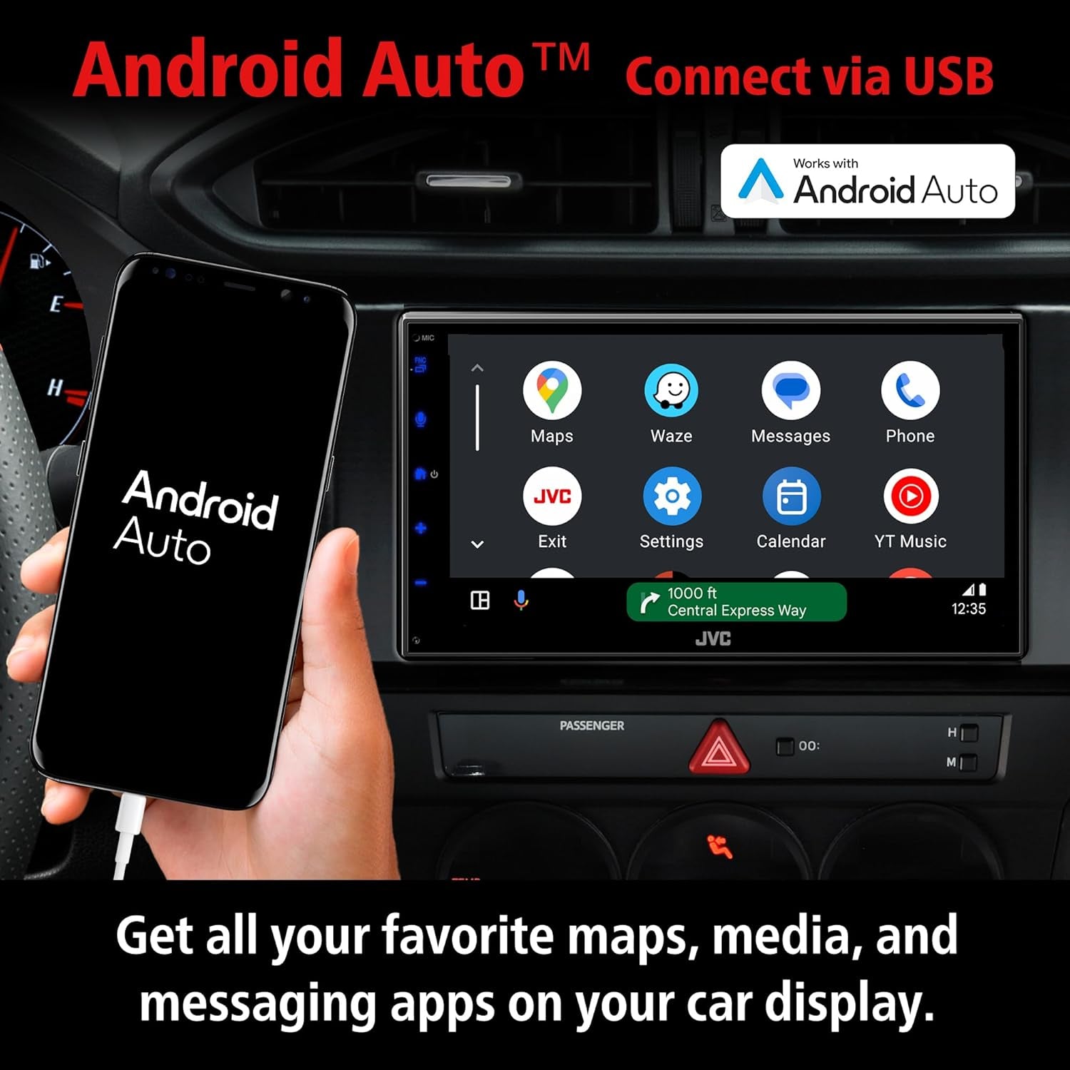 KW-M595BT Digital Car Stereo (50W X 6-Ch), Apple Carplay & Android Auto Compatible, Bluetooth-Enabled Head Unit with 6.8" LCD Display, Single DIN Touchscreen Car Stereo with USB Mirroring