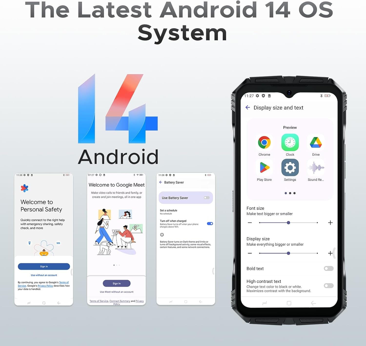 S Cyber Pro Rugged Phone, 10800Mah Android 14 Rugged Smartphone, 32GB+512GB, Helio G100 Octa Core Gaming Phones, 6.6" FHD+ 120Hz IPS Waterdrop Screen, 4G Dual SIM Mobile Phone, Green