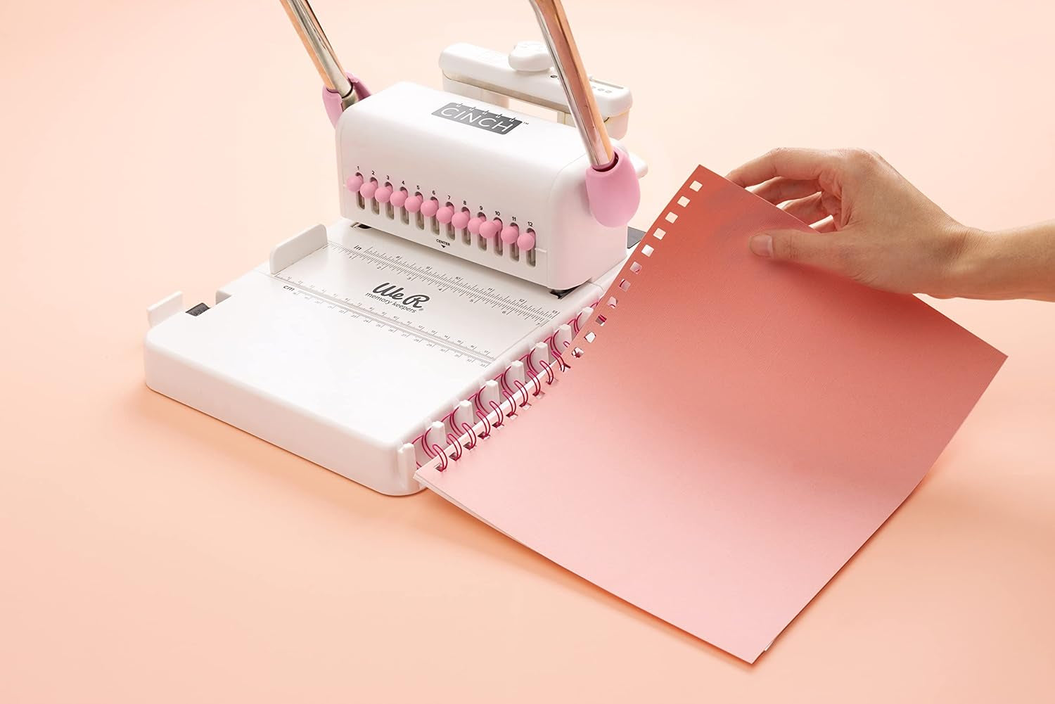 , Cinch Book Binding Machine 2, Pink/White, Easy to Use Design with Slide Ruler, Compatible with Wire or Spiral Coils, Make Professional Books, Notebooks, Calendars and More