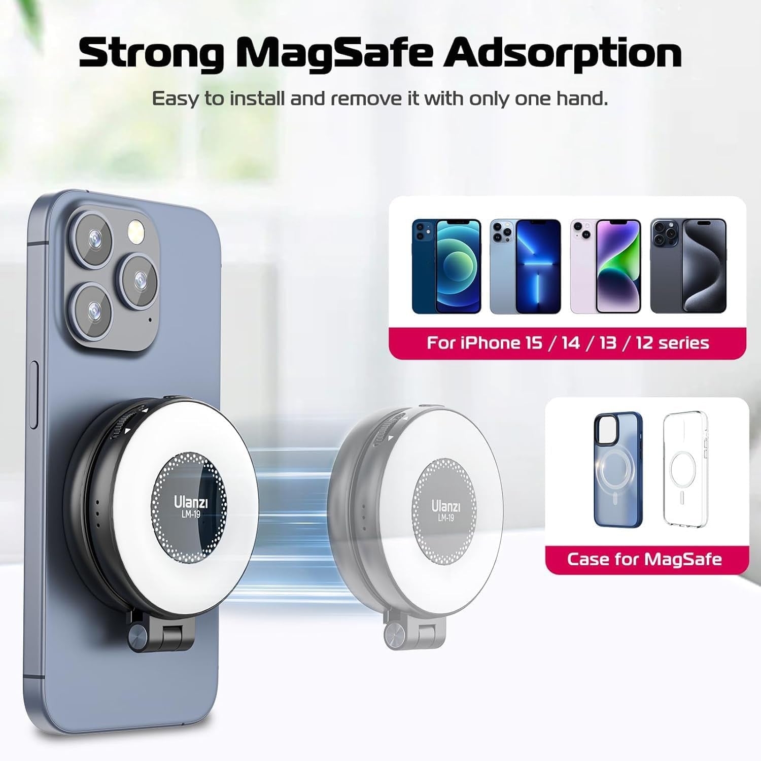 Magnetic Selfie Light, LED Fill Light Compatible with Magsafe, LED Selfie Ring Light Included Sticky Ring for Phones, for Selfies/Photography/Tiktok/Zoom Calls/Video Conference Color Black