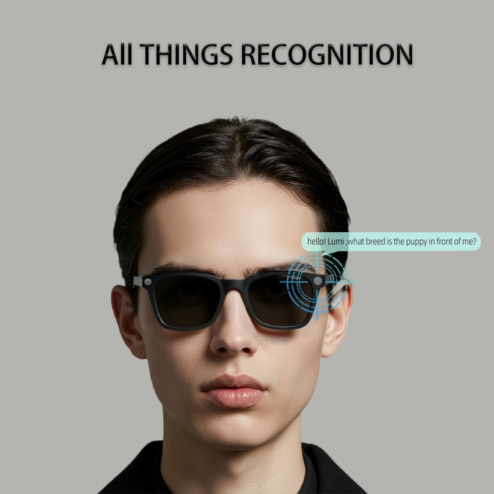 4K Camera Glasses, AI Smart Glasses with Real-Time Translation & Object Recognition,32Gb Storage, Max 10Hrs Playtime | 2 Lens Set(Transparent&Black for Outdoor,Work,Travel, Business - Black