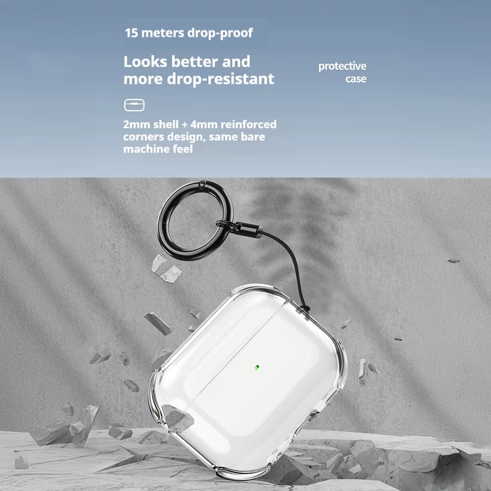 Carcasa Transparente Antigolpes para AirPods con Correa, Compatible con AirPods Pro 1, AirPods Pro 2, AirPods Pro 3 y AirPods 4