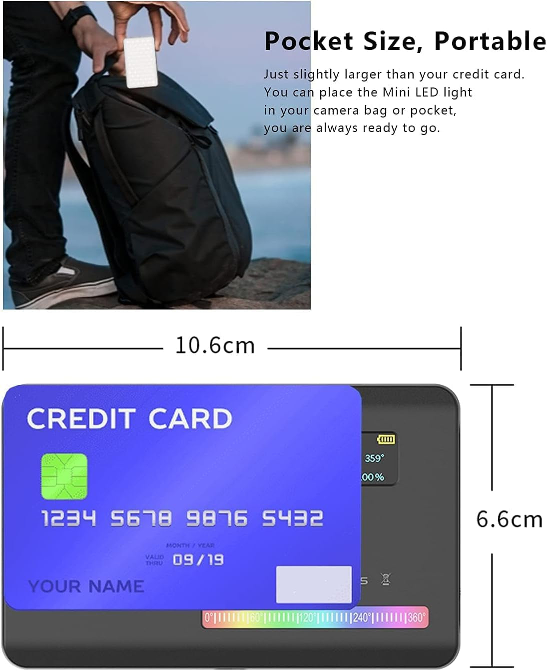 VL120 RGB Video Light, Pocket LED On-Camera Video Lights, Built-In 3100Mah Rechargeable Battery, 360 Full Color 20 Light Effects, CRI≥95 2500-9000K LED Panels for Photography Vlogging