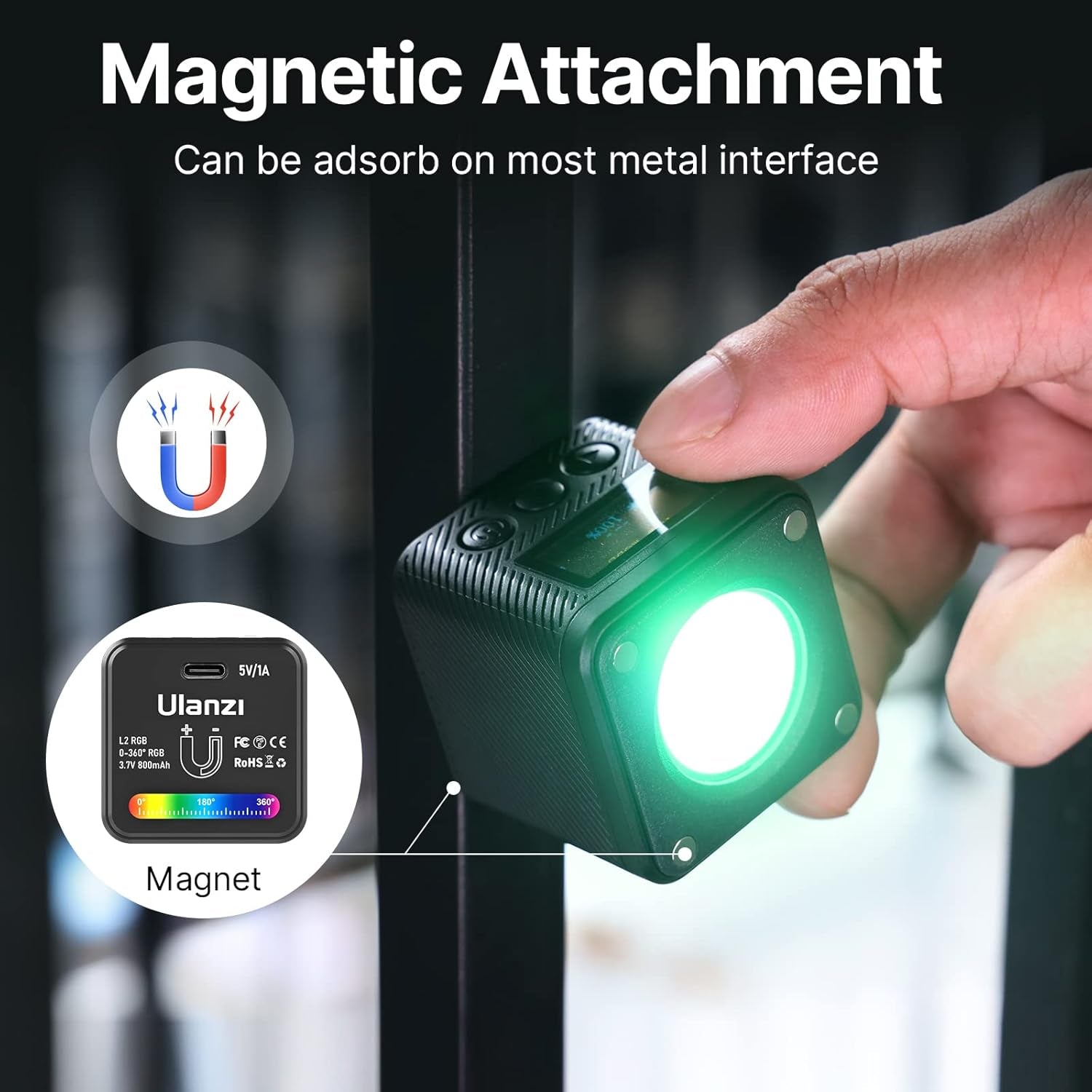 L2 COB RGB LED Video Light, 360° Full Color Portable Led Light for Camera Lighting, Magnetic Super Mini Cute Cube Light for Toy, Stop Motion and Micro Photography
