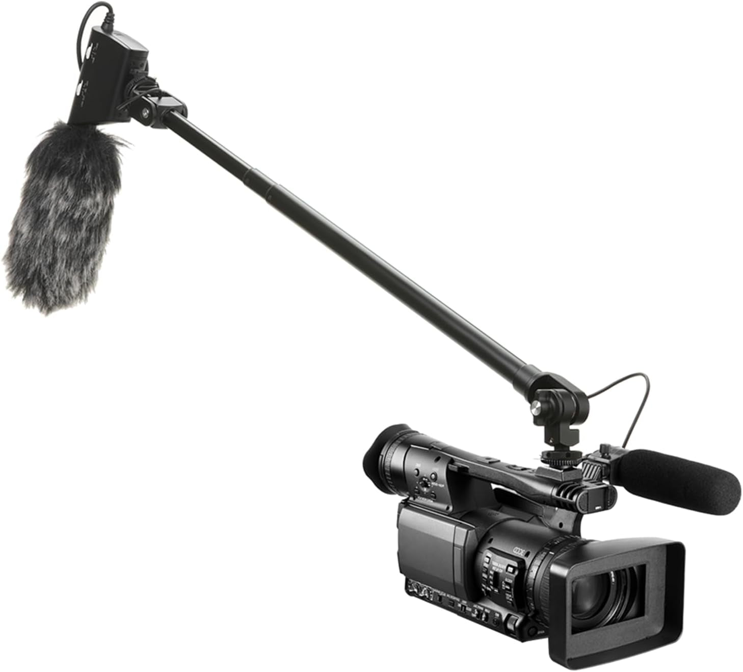 ZJ08 Extendable Cold Shoe Mic Arm Pole with Built-In 3.5Mm Audio Cable, 3 Section Aluminum Microphone Boom Pole for Cold Shoe Microphones, Angle Length Adjustable, 1KG Max Load