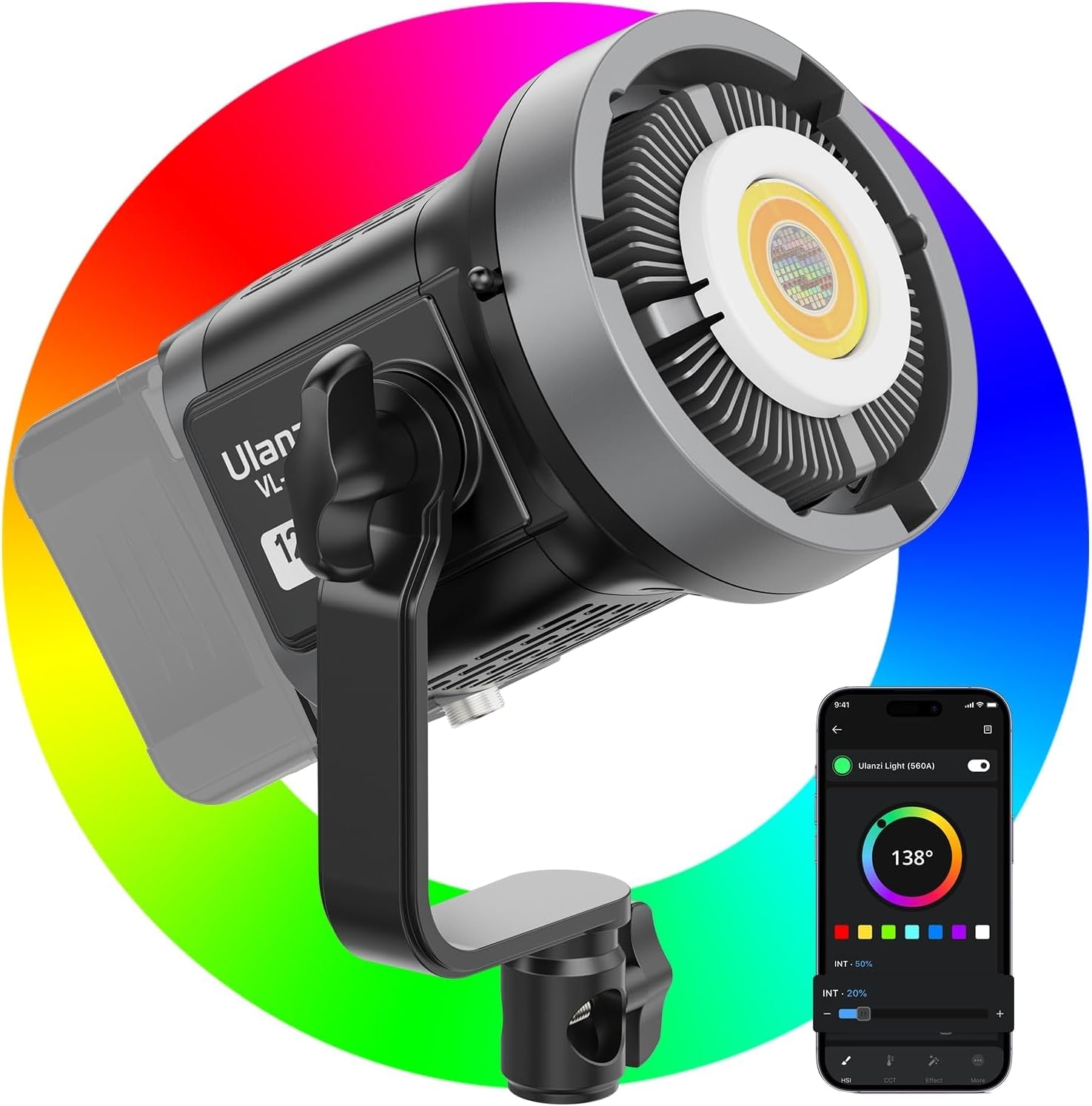 V-Mount LED Video Light COB Continuous Output Lighting, 120W Bi Color 2700K-6500K COB Bowens Mount Photography Fill Light 20700Lux/1M 20 Preset Effects with APP Control Studio Light