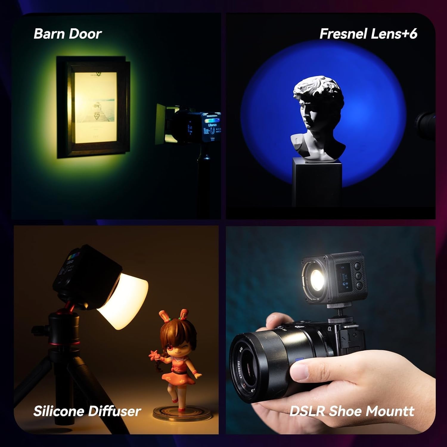 L3 RGB LED Video Light, Magnetic Camera Lighting Kit 2700K-7000K Mini Cube COB Light Dimmable Photography Fill Light with Barndoor, Fresnel Lens Cold Shoe for Smartphone,Action,Dslr Camera