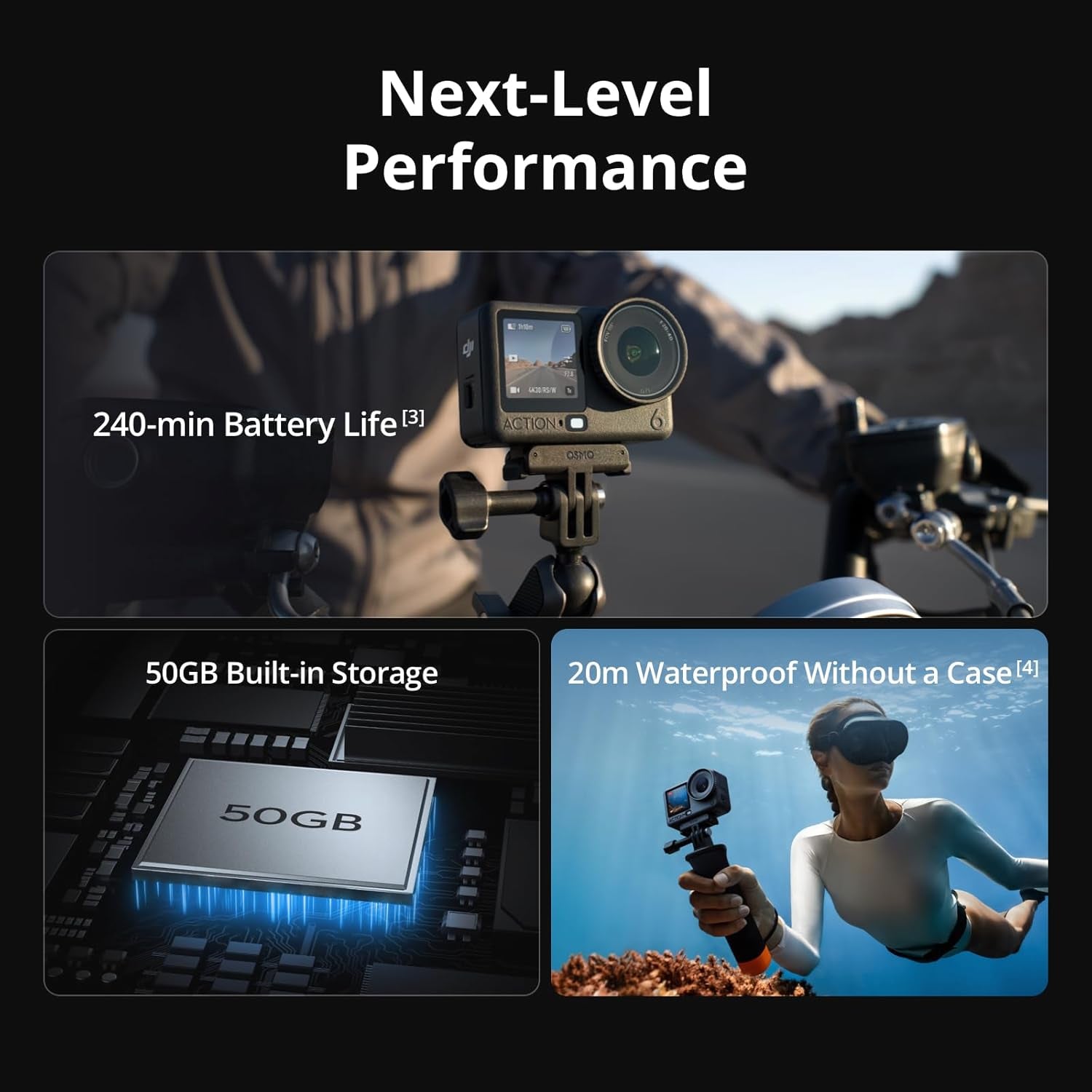 Osmo Action 6 Essential Combo, Action Camera with 1/1.1″ Square Sensor, Variable Aperture of F/2.0–F/4.0, Cold-Resistant, 4Hrs Battery, Action Camera 8K Ideal for Daily Use