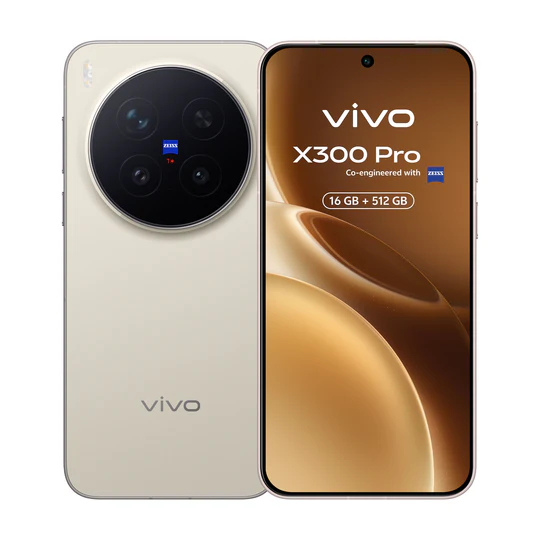 vivo X300 Pro crema: pantalla frontal y cámara trasera ZEISS.